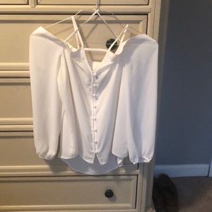 White off the shoulder button up blouse